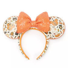Disney Parks 2026 Halloween Mickey Minnie Pumpkin Ears Sequin Bow Headband - NEW picture