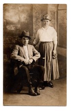 Edwardian Studio Portrait Man & Woman Standing Real Photo Postcard RPPC Unposted picture