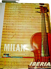 Vintage Iberia Airlines Milan Travel Poster Violin Music A Moreno Spain 38x24 picture