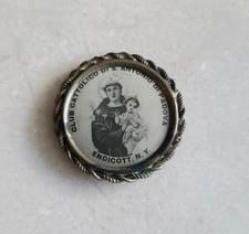 Vtg 1940s 50s Metal Pin St. Antonio Da Padova Religious Pin Frank Decaro Button picture