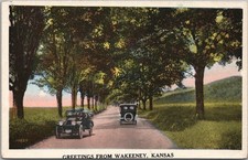 WAKEENEY, Kansas Greetings Postcard Automobiles / Road Scene c1920s Unused picture