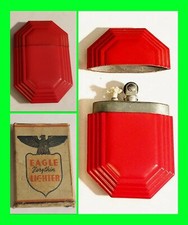 Unfired Octagon WWII Era Very Thin Red Enamel Petrol Lighter With Original Box picture