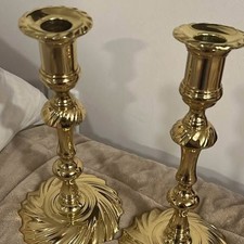 Pair of Vintage Baldwin Brass Spiral Candlestick Holders Queen Anne Style picture
