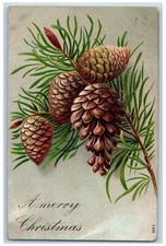 Christmas Postcard Pine Cone Embossed Marcus Iowa IA 1909 Posted Antique picture