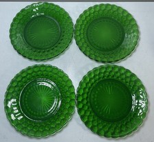 Set of 4 Anchor Hocking Emerald Forest Green Bubble Dinner Plates 9 3/8