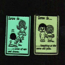 Love is... 2x Lot Vtg Set Novelty Magnet Rubber Flexible Kim Casali Fridge  '70s picture