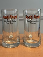 Two Vintage Asahi Draft Clear Glass Beer Mugs With Handles Asahi Breweries Tokyo picture