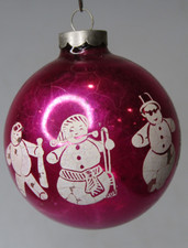 Vintage pre-WWII Glass WORLD SNOWMEN Pictured BALL Christmas Ornament Corning picture