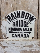 VINTAGE NIAGARA FALLS PORCELAIN SIGN OLD CANADA NEW YORK RAINBOW BRIDGE PARK picture
