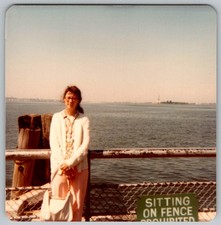 Vtg Color Snapshot Woman Glasses Cardigan Statue Of Liberty NYC Harbor 1979 picture