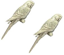 2 x Budgerigar Budgie Handcrafted From English Pewter Pin Badges- TSB-B41 picture