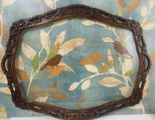 Large Ornate Antique Hand Carved Frame Tray Rustic Farmhouse w/Glass 28