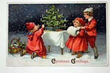c.1911 Children Playing Christmas Tree w/Holly Embossed Postcard Tucson, AZ #84 picture