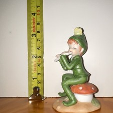 Lefton Hand Painted Ceramic Pixie Elf Flute on Mushroom Butterfly Figurine picture