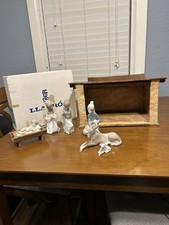 LLADRO 6 Piece Porcelain Nativity Set Jesus, Mary, Joseph, Cow, Donkey, Shepherd picture