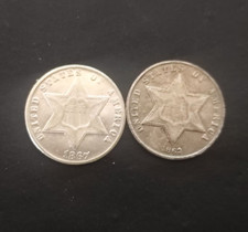 Lot of 2 1867 1862 Cent Piece Trime 3C picture