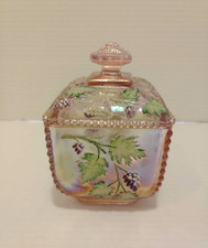 Fenton Pink iridescent Grape & Leaf Vintage Trinket Box W/Lid picture