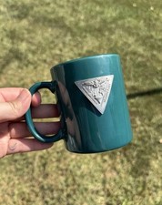 Vintage US Navy Naval Air Force Atlantic Fleet Green Coffee Mug Pewter Emblem picture