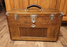 Vintage H. Gerstner & Son Oak Wood Machinist Tool Chest Box Classic Americana picture