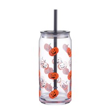 Way to Celebrate Glass 20oz Glass Can Sipper Halloween Pumpkins NEW 2 PAK picture