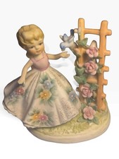 VTG Lefton Girl Figurine KW1700 Bluebird & Trellis Hand Painted Japan c.1950 picture