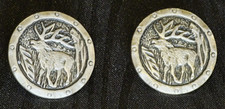 Vintage Silver Elk Buttons Stag Deer Wildlife Hunting Blazer Metal Shank Pair 2 picture
