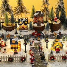 27 Pcs Christmas Village Sets Figurines Decoration LED Lighted Village Houses Co picture