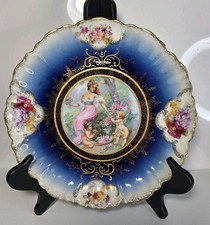Antique P.M. Bavaria Maiden & Cherubs Porcelain Decorative Blue Plate 1895-1910 picture