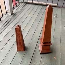 Vintage Pair Lot Wooden Obelisk Mid Century Art Deco Statue Neoclassical Decor picture