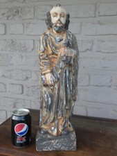Antique  southern europe  wood carved polychrome saint peter glass eyes statue picture
