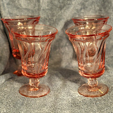 Set 4 Vtg Fostoria Jamestown Pink Water Goblets Swirl Iced Tea Glasses glasses picture