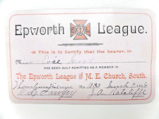 Antique Paper Ephemera 1896 Epworth League Church Membership Card Religious picture