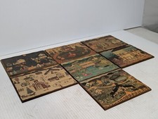 Set of 7 Early Colonial Life Pictures on Wood, Americana, 8.5