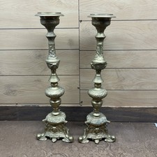 Antique Castilian Art Nouveau Ornate Pique-Cierge Brass Candle Stands Holders picture