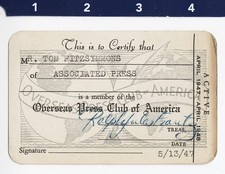 1947 Overseas Press Club of America Pass of AP Photographer Thomas Fitzsimmons picture