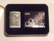 ZIPPO 1999 OUR CENTURY 1901-2000 EMBLEM SATIN CHROME LIGHTER UNFIRED IN BOX picture