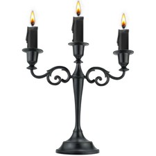 Elegant 3-Arm Black Metal Candelabra for Halloween Decor - Taper Candle Holder C picture