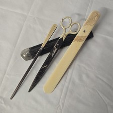 Antique J.C. VICKERY London Desk Set Celluloid Scissors Page Turner Royal D94 picture