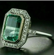 3.75Ct Art Deco Style Lab-Created Diamond & Emerald Engagement Ring 925 Silver picture