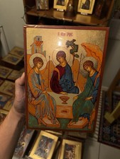 Holy Trinity Orthodox Icon Gold Leaf Flat Wood (handmade) 18x25cm picture