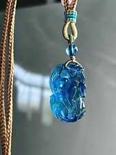 Genuine Natural  Blue Aquamarine Gemstone Crystal pixiu  Pendant 5A picture