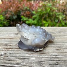 1.4LB2.5''Natural Grey Agate Money Toad Crystal Quartz Carving Healing Reiki picture