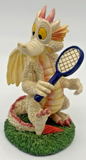 Vtg Dragon Playing Tennis Statue Figure Whimsical Mythical Resin Collectible 4