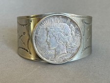 Old Pawn Navajo Nickel Silver Bracelet with Silver Dollar Coin 1922 picture