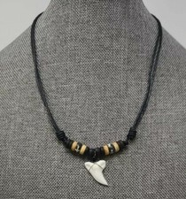 Real Mako Shark Tooth Pendant Surfer Necklace for Men | Wood Beads picture