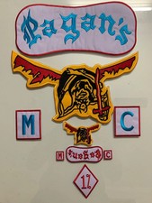 Pagans MC 35CM Iron On Embroidery Biker jacket Back Patch Set picture