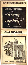 1940s Montpelier Tavern & Restaurant Vintage Matchbook Cover Vermont New England picture