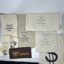 Lot Of 12 Vintage Canvas Bank Money Deposit Bags- Wells Fargo, Valley National picture