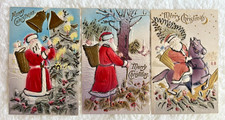 HTF  3 Curt Teich Embossed Airbrush Glitter Christmas Postcards Belsnickle Santa picture