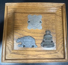 California Registered Motor Vehicle Badges 1914 1916 1918 on Wood Plaque picture